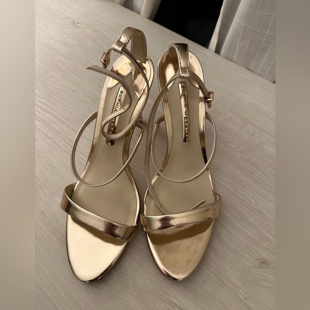 Sofia Webster gold patent leather sandal, size 40
